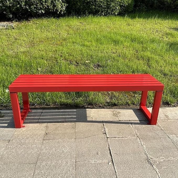 Outdoor Metal Backless Patio Bench, 40in Weatherproof 2-Person Garden Furniture, Sturdy Steel Frame for Yard, Porch, Entryway - Red, Perfect for Outdoor Relaxation