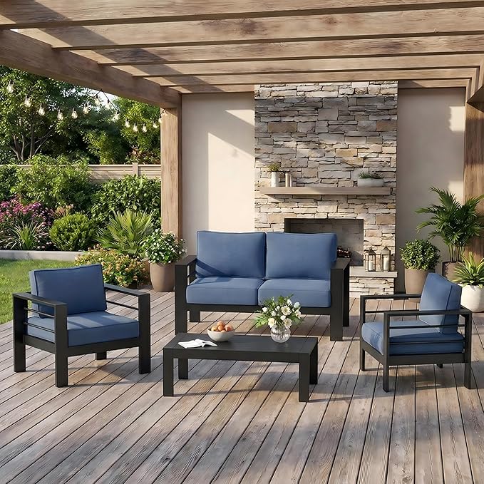 Solaste Aluminum Outdoor Patio Furniture Set, 4 Seats Patio Sectional Sofa with 5" Thick Cushion - Photo 9