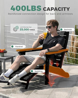Folding Adirondack Chair with Retractable Ottoman Weather Resistant Fire Pit Chair Patio Chair with 2 Cup Holder Lawn - Photo 6