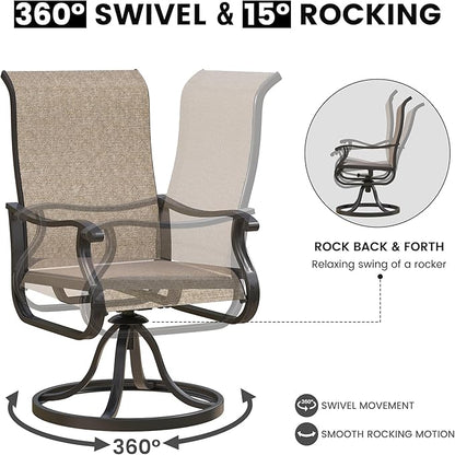 Patio Swivel Chairs Set of 2, Outdoor Dining Chairs with High Back, All-Weather Swivel Rocker Chair for Lawn, Porch or Garden (Brown)