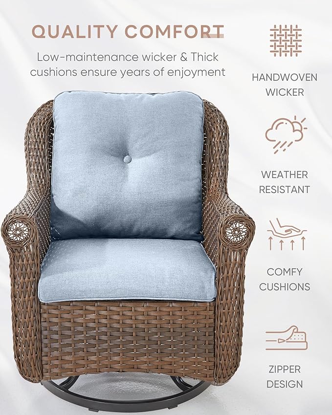 Patio Chairs Outdoor Swivel Glider - Set of 4 High Back Outside Brown Wicker Rattan Rocking Chair with Thick Cushion - Photo 5