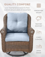 Patio Chairs Outdoor Swivel Glider - Set of 2 High Back Outside Brown Wicker Rattan Rocking Chair with Thick Cushion - Photo 5