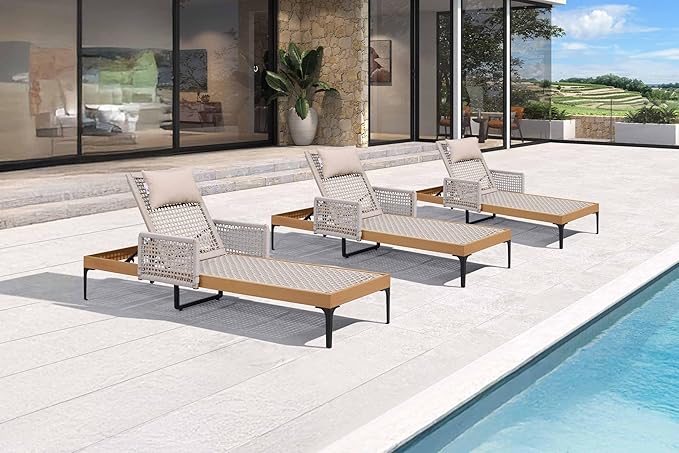 PURPLE LEAF 3 Pieces Outdoor Chaise Lounge Set Rattan Wicker Lounger with Arms Poolside Furniture Adjustable Recliners - Photo 1