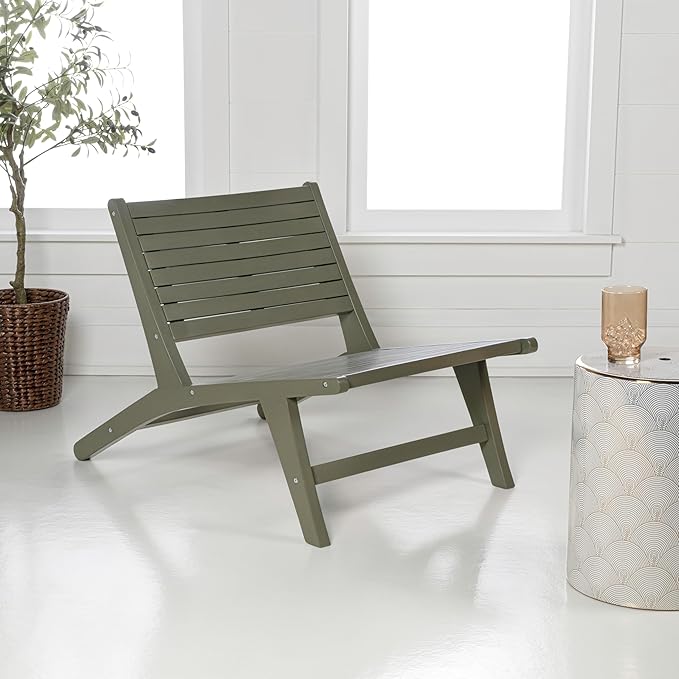 Eyely TAP2000D Virellan Mid-Century Modern Wood Armless Outdoor Lounge Chair, Contemporary, Bohemian, Coastal, Transitional, Rustic, Olive Green