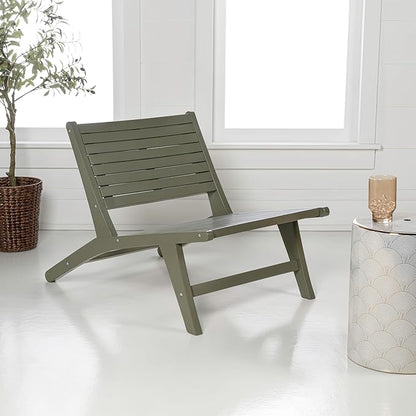 Eyely TAP2000D Virellan Mid-Century Modern Wood Armless Outdoor Lounge Chair, Contemporary, Bohemian, Coastal, Transitional, Rustic, Olive Green