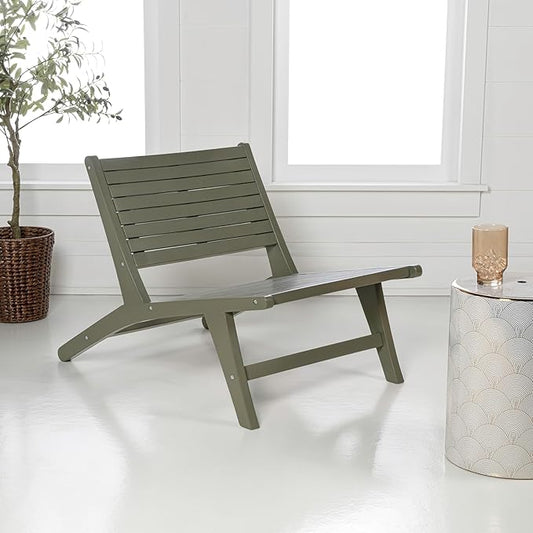 Eyely TAP2000D Virellan Mid-Century Modern Wood Armless Outdoor Lounge Chair, Contemporary, Bohemian, Coastal, Transitional, Rustic, Olive Green