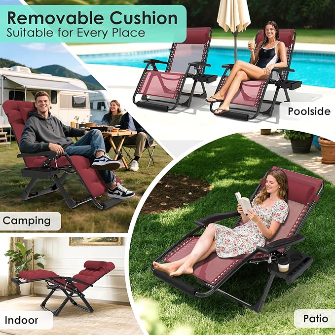 Suteck Oversized Zero Gravity Chair,29In XL Lounge Chair w/Removable Cushion&Headrest, Reclining Camping Chair w/Upgraded Lock and Footrest, Reclining Patio Chairs Recliner for Indoor Outdoor