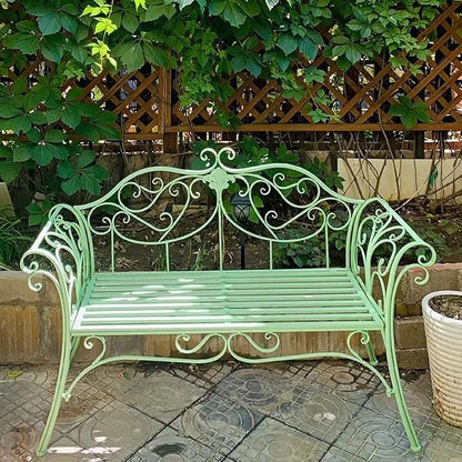 52" Outdoor Garden Bench - Retro Metal Patio Seating for 2 with Backrest & Armrests, Perfect for Yard, Lawn, Porch & Backyard - Stylish Green Park Bench