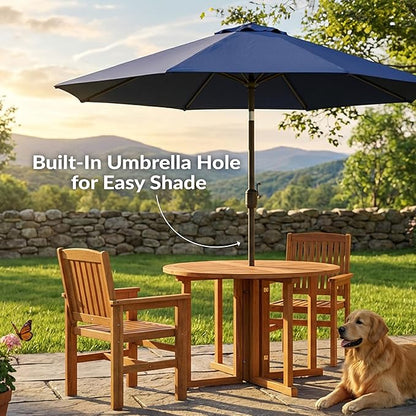 Sunnydaze Malaysian Wood Folding Patio Table - Space-Saving Gateleg Table with Umbrella Hole for Outdoor Dining & Gatherings - Teak Oil Finish