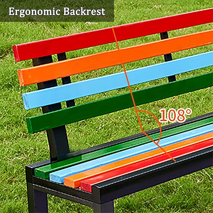 Metal Garden Bench, Outdoor Patio Park Benches, Front Porch Colorful Bench with Backrest, Slatted Chair for Poolside, Balcony, Lawn, Yard, Entryway(Black,120cm/47.2in)