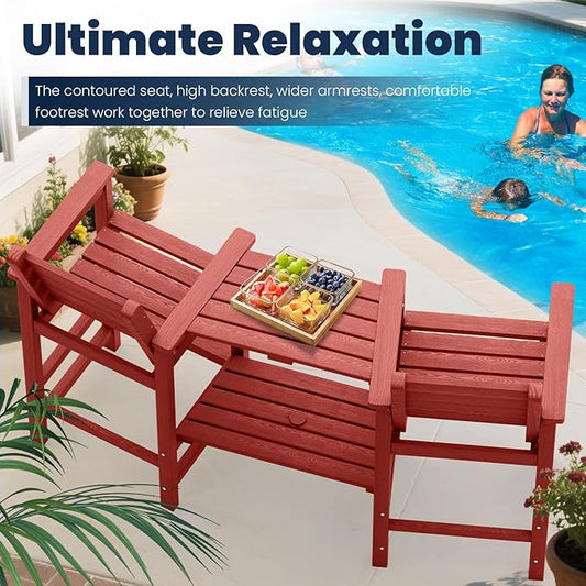 PLUUV Tall Adirondack Chairs Set of 2, All Weather HDPE Poly Bar Height Balcony Adirondack Chair with Removable Double Connecting Trays, Outdoor Adirondack Barstools for Deck, Patio, Yard, Pool, Lawn
