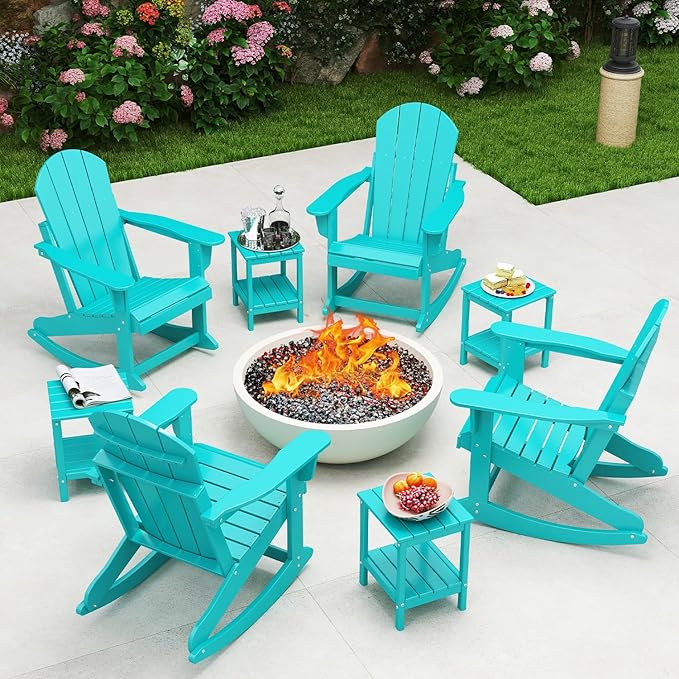 IVY&LANE Adirondack Rocking Chairs Set of 2 | Porch-Rocker | HDPE Plastic | Weatherproof | Aqua | for Outdoor Patio Deck Backyard