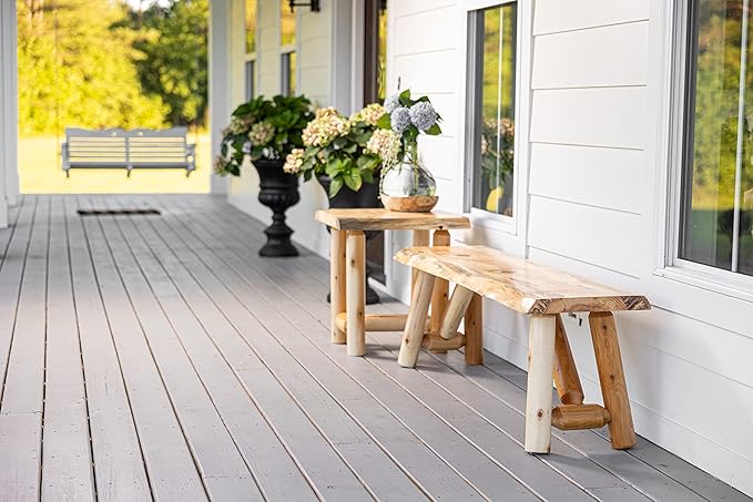 SRL Rustic Logwerks Indoor Bench — Pine & Cedar Wood Bench — Front Porch Decor — Live Edge Small Bench for Entryway, Garden & More — Handcrafted Wooden Bench — Rustic Furniture (48”, Indoor Clear)