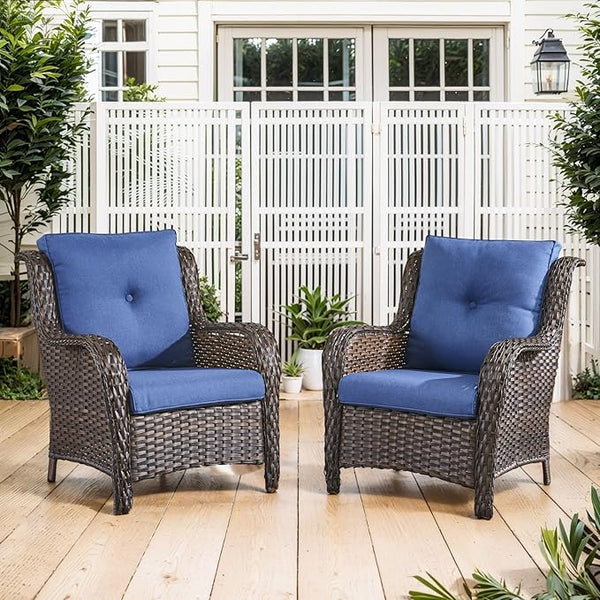 Belord High Back Patio Chairs Set of 2 - Brown Wicker Chairs Outdoor Seating - Photo 1