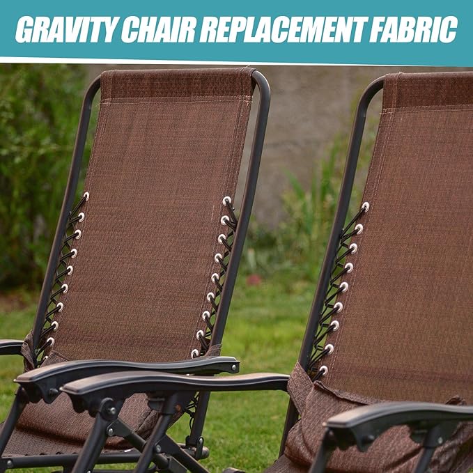 Queekay Chair Replacement Fabric with 4 Bungee Cord Lounge Chair Cloth Mesh Repair Kit for Patio Recliner Outdoor Lawn Pool(63 x 21 Inch,Brown)