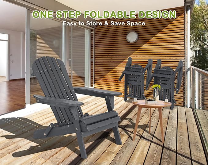 Folding Adirondack Chairs Set of 2, All-Weather Wide Armrest Wooden Outdoor Chairs, Fire Pit & Front Porch Chairs - Photo 5