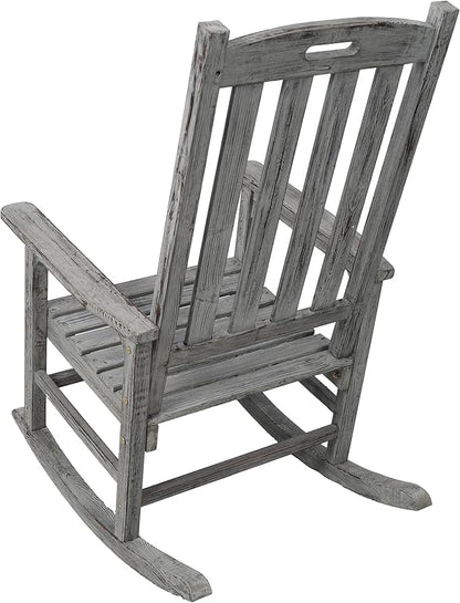 Patio Wooden Rocking Chair, High Back Wood Rocker Accent Chairs, Durable Porch Rocker Chair with Wide Seat, Patio Rockers for Outdoor & Indoor, Garden, Porch (Grey)