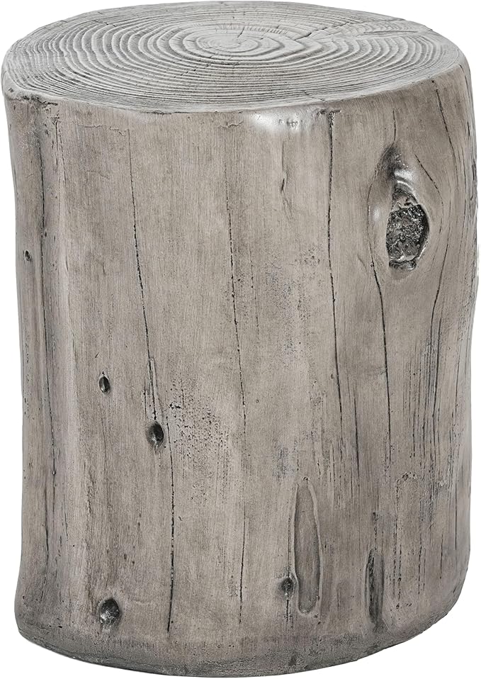 Christopher Knight Home Pawn 17" H MGO Outdoor Side Table with Tree-Stump Design, Patio Decorative Wood-Like Texture End Table, Round Top Lightweight Concrete Garden Stool, No Assembly, Gray