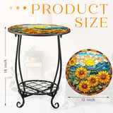 Outdoor Side Table Round Small Mosaic Patio Accent Indoor End Plant Coffee Tea Table for Yard Patio Porch Garden Living - Photo 3