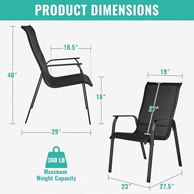 Yaheetech Set of 6 Patio Dining Chairs, Outdoor Stackable Patio Chairs with Backrest/Armrests, All Weather Chairs for Garden/Lawn/Porch/Backyard Pool, Black