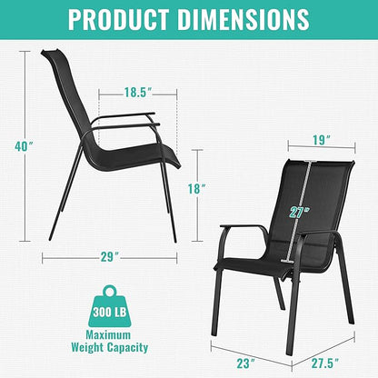 Yaheetech Set of 6 Patio Dining Chairs, Outdoor Stackable Patio Chairs with Backrest/Armrests, All Weather Chairs for Garden/Lawn/Porch/Backyard Pool, Black