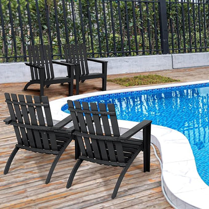 Giantex Adirondack Chair Acacia Wood Outdoor Chairs, 350 lbs Weight Capacity, Weather Resistant Campfire Chairs for Lawn Seating, Garden, Poolside, Balcony, Patio Adirondack Lounger, Black