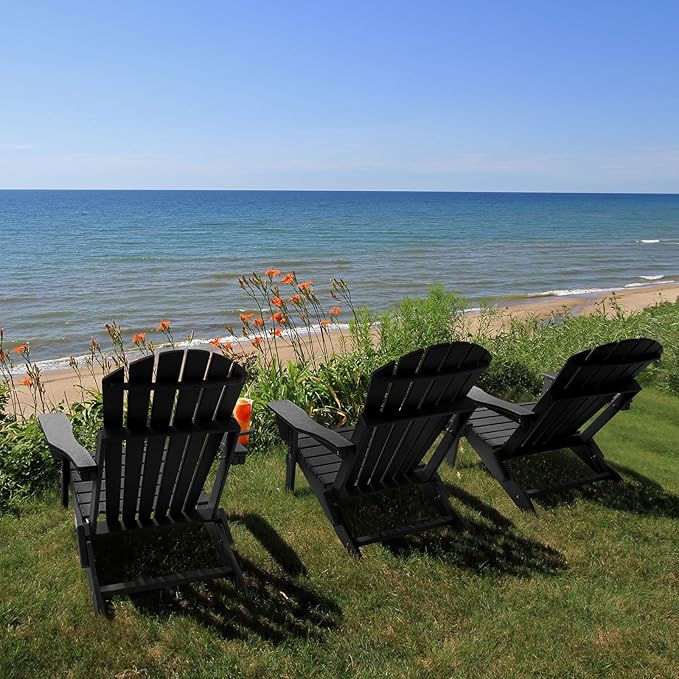 FUNBERRY Folding Adirondack Chair with Adjustable Backrest, HDPE All Weather Fire Pit Chairs with Cup Holder