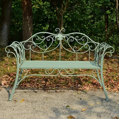Garden Benches for Outdoors, Metal Garden Benches with Floral Design Backrest, Easy Assembly, for Porch, Yard, Lawn, Balcony(Green)