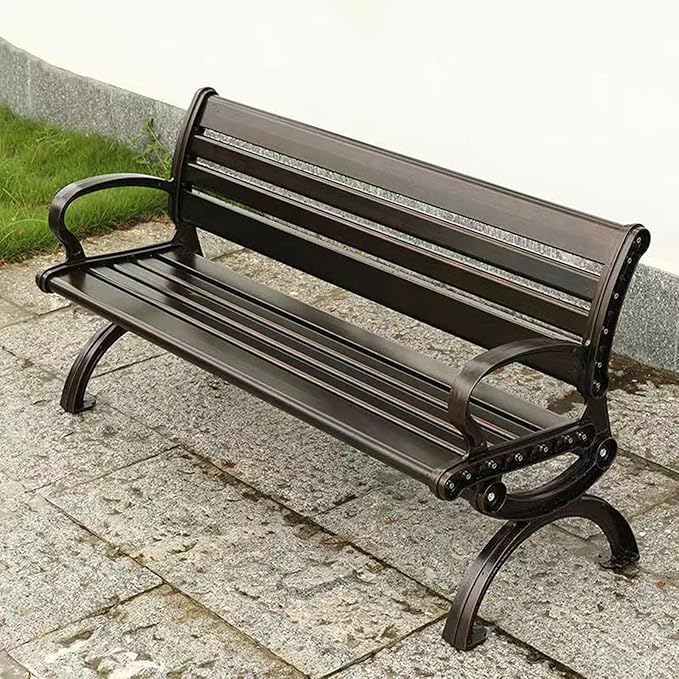 Outdoor Metal Benches,Cast Aluminum Lightweight Sturdy Bench,Weatherproof,Park Bench,2-Person Seat Bench with Backrest,for Porch, Patio, Lawn, Balcony, Backyard(Size:150cm/59in)