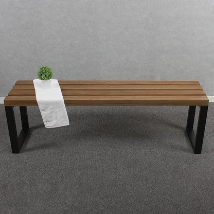 MBQQ Outdoor Soild Wood Bench,55 inch Patio Picnic Bench,Oil Finished Backless Wooden Garden Park Bench for Patio Porch, Modern Slim Indoor Dining Furniture,Sandblast Finish/Rustic Metal,Teak Color