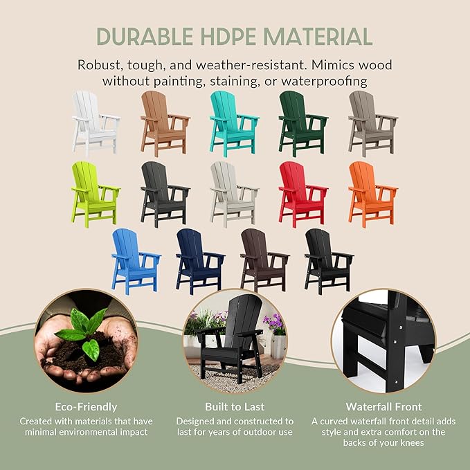 WestinTrends Malibu Outdoor Patio HDPE Plastic Adirondack Dining Chair Black