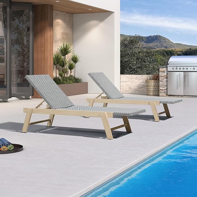 PURPLE LEAF Extra Large Patio Chaise Lounge 2 Pieces French Outdoor Wicker Lounger Matte White Aluminum Frame 771LBS Capacity PE Rattan Adjustable Backrest for Pool Garden Beach Backyard Black