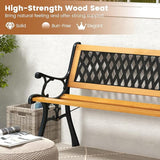 Tangkula Outdoor Garden Bench Park Bench, Patio Bench Chair with Cast Iron & Hardwood Structure - Photo 5