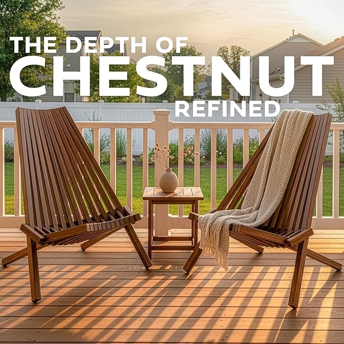 Melino 2PCS Wooden Folding Tamarack Chairs, FSC Certified Acacia Low Profile Adirondack Chairs, Wood Folding Chair for Outdoor, Patio, Porch, Pool, Backyard, Garden, Balcony and Deck - Chestnut - Pair