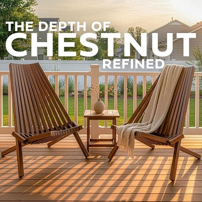 Melino 2PCS Wooden Folding Tamarack Chairs, FSC Certified Acacia Low Profile Adirondack Chairs, Wood Folding Chair for Outdoor, Patio, Porch, Pool, Backyard, Garden, Balcony and Deck - Chestnut - Pair