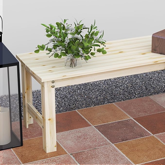 Outsunny 2-Seat Wood Garden Bench, Patio Bench Outdoor Bench with Slatted Seat, Backless Front Porch Bench for Park - Photo 8