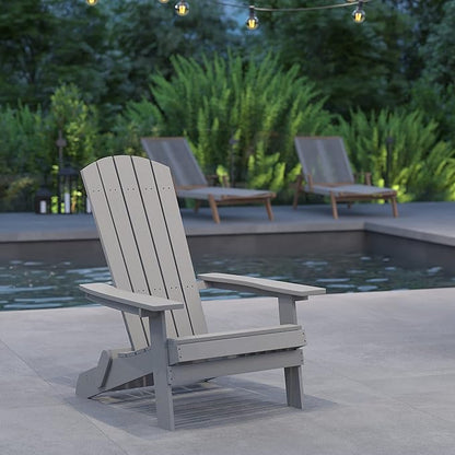 Merrick Lane Riviera Poly Resin Folding Adirondack Lounge Chair - Gray - Indoor/Outdoor - Weather Resistant