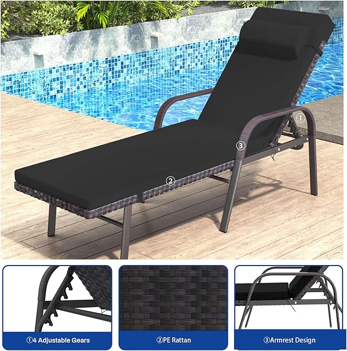 Patio Chaise Lounge Set 3 Pieces Pool Lounge Chairs - Photo 2