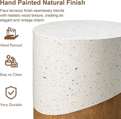 Giltzhome 17.25" H Decorative Garden Stool Set of 2, Faux Terrazzo End Table Planter Stand Accent Table for Garden Patio Lawn Home Indoor Outdoor,White