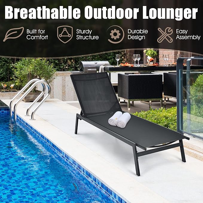 Giantex Chaise Lounge Chair Patio Chaise Lounger with 6-Position Adjustable Backrest and Breathable Fabric - Photo 6