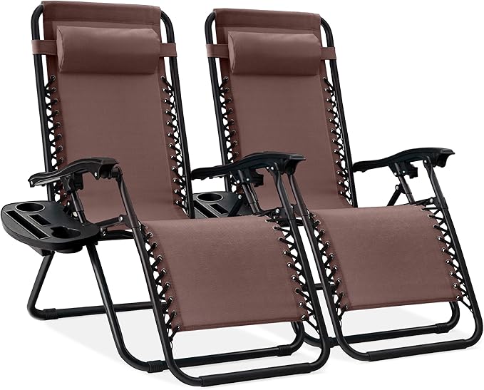 Best Choice Products Set of 2 Adjustable Steel Mesh Zero Gravity Lounge Chair Recliners w/Pillows and Cup Holder Trays - Photo 1