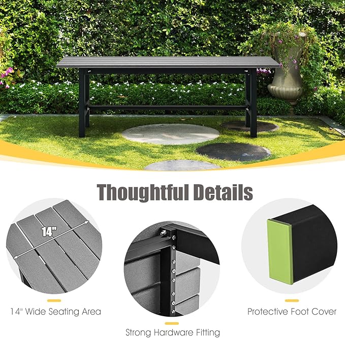 Giantex 2-Person Outdoor Bench Seat - Backless Patio Garden Bench, 47” Weatherproof Outside Chair with Slatted Seat, Metal Frame, 660 LBS Capacity, Dining Bench Chair for Yard, Park, Balcony, Gray