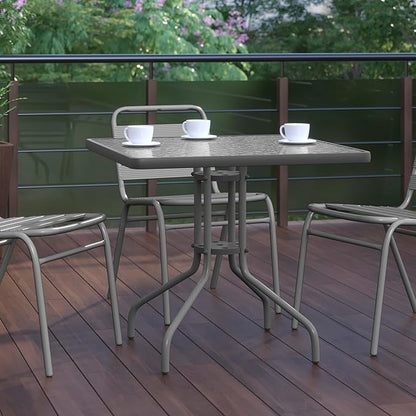 Flash Furniture Barker 31.5'' Square Tempered Glass Metal Table, Silver