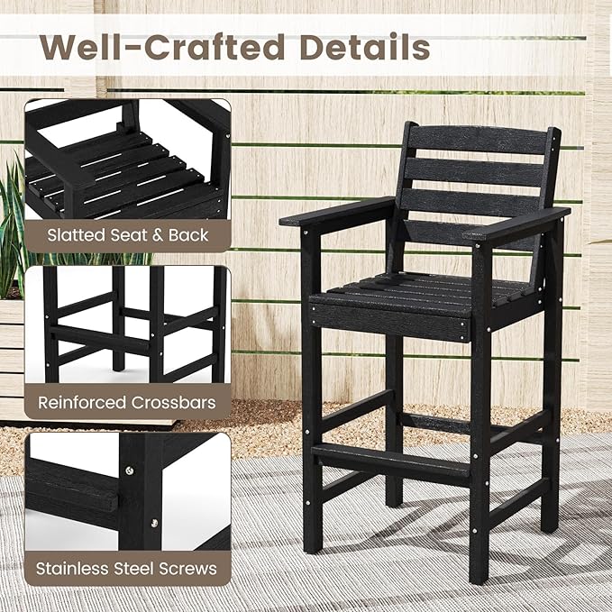 Tangkula Patio Adirondack Chairs Set of 4, HDPE Bar Height Chair with Wide Armrests & Footrest - Photo 8