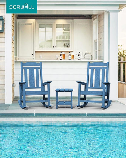 SERWALL HDPE Outdoor Rocking Chair Blue Set of 8, All Weather Patio Rocking Chair, Poly Rocking Chair for Adults