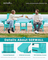 SERWALL Modern Adirondack Chair Set of 2, Folding Adirondack Chair with Cup Holders, Outdoor HDPE Adirondack Chair, Teal - Photo 4