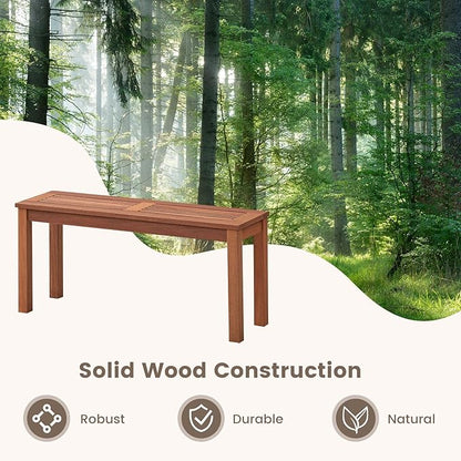HAPPYGRILL Outdoor Backless Bench, Patio Dining Bench with Breathable Slatted Seat, 2-Seat Rustic Wood Bench for Entryway, Garden, Backyard, Deck, Natural