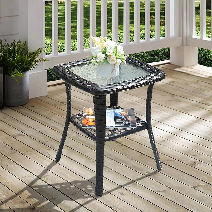 ovios Outdoor Side Table with Tempered Glass Top - Photo 9