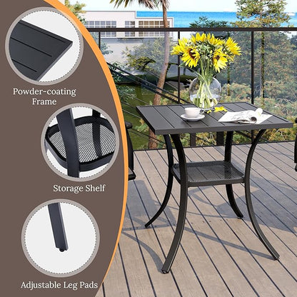 VICLLAX Small Square Outdoor Patio Table, All Weather Metal Outdoor Dining Table for Lawn Garden, 27.5"x 27.5" Patio Table for Outside, Black