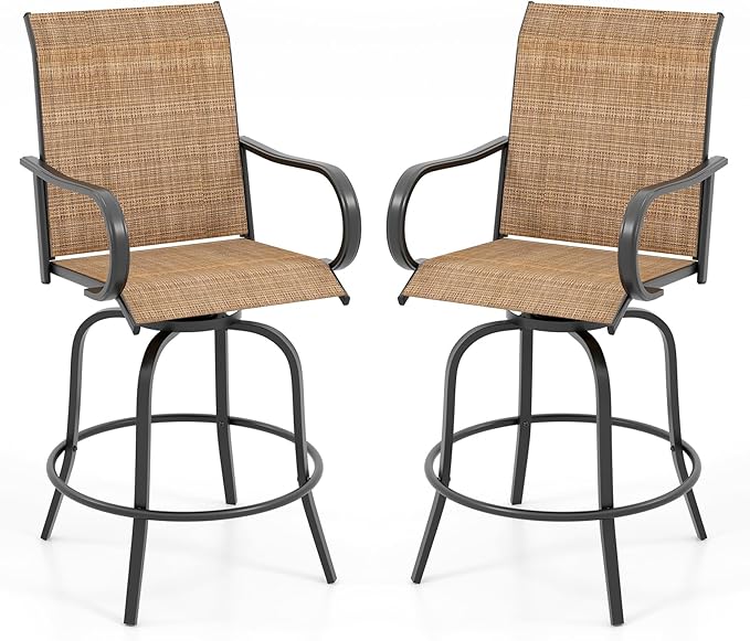 Tangkula Outdoor Swivel Bar Stools Set of 2, Bar Height Tall Patio Chairs with Armrests & High Back - Photo 1